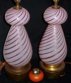 Murano DINO MARTENS Pink FILIGRANA Aventurine LAMP SET