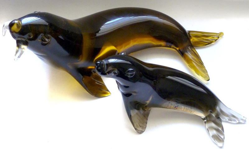 SALVIATI Murano WALRUS SEAL Marine Life Sculptures Set