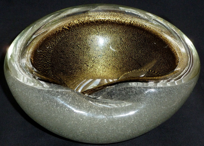 BARBINI SEGUSO Murano BLACK Gold Flecks PULEGOSO Bowl