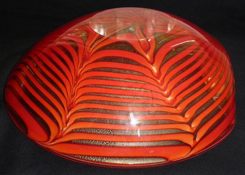 BAROVIER Murano GOLD FLECKS Red Orange Centerpiece Bowl