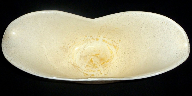 BAROVIER Murano GOLD FLECKS Lattimo Texture Winged Bowl