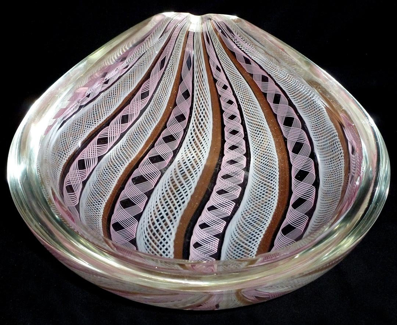 TOSO Murano ZANFIRICO Ribbons PEAR Shaped GEODE Bowl