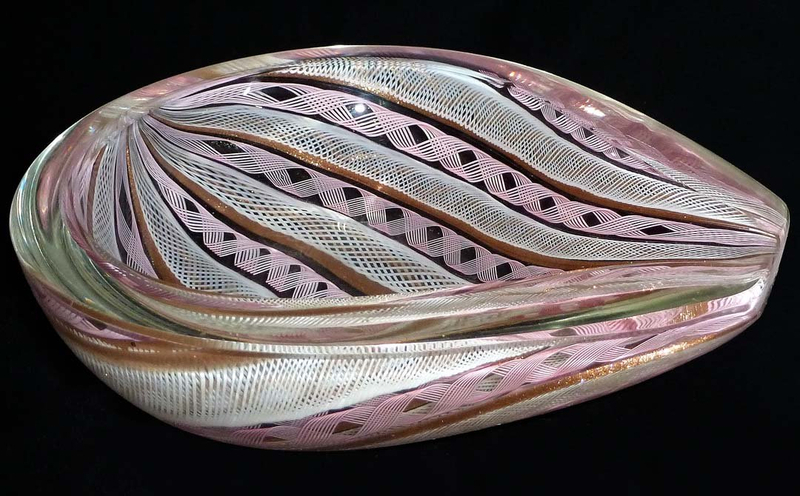 TOSO Murano ZANFIRICO Ribbons PEAR Shaped GEODE Bowl