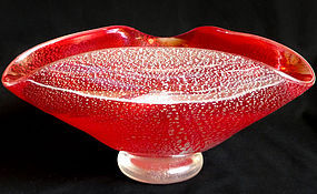 BAROVIER Murano SILVER FLECKS Iridescent Red Large Bowl