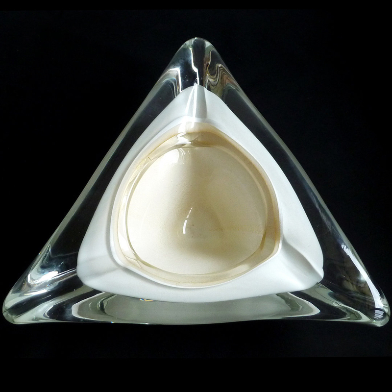 Murano White GOLD FLECKS Triangle Shape SPACE AGE Bowl