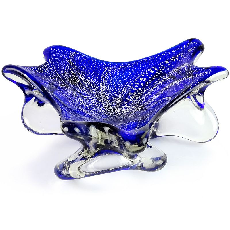 Vintage Murano Blue Silver Flecks Vintage Italian Art Glass Bowl