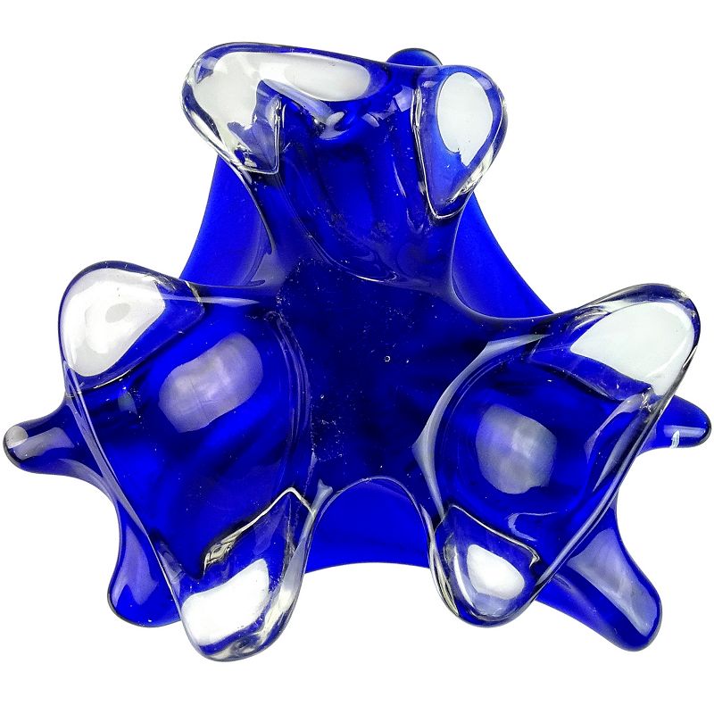 Vintage Murano Blue Silver Flecks Vintage Italian Art Glass Bowl