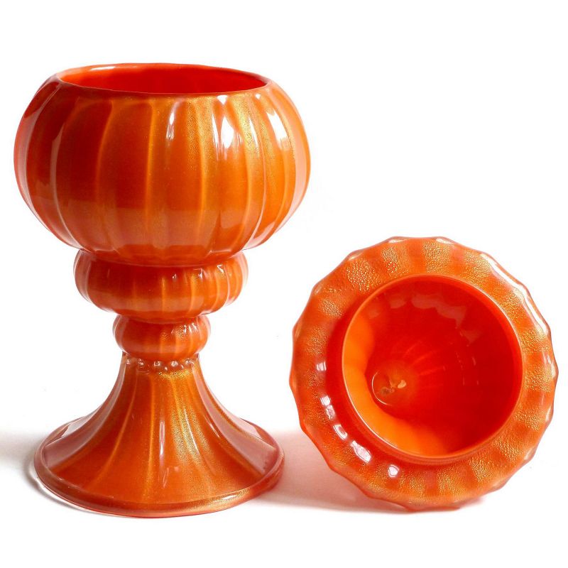 Barbini Murano Vintage Orange Gold Flecks Italian Art Glass Cookie Jar