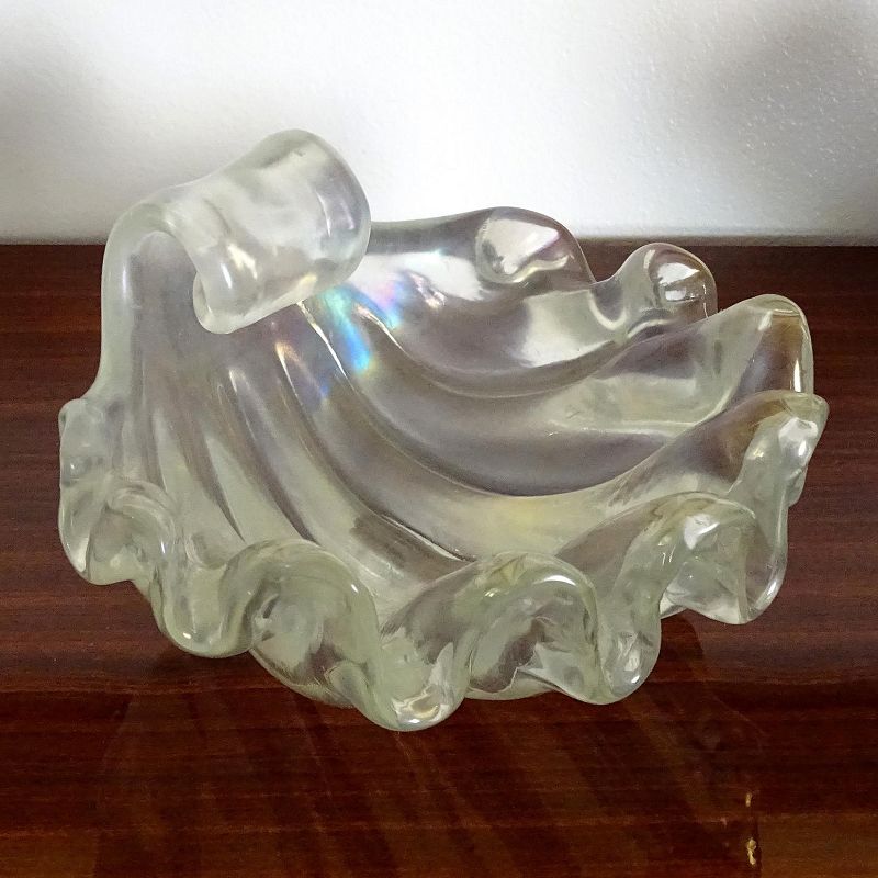 Barovier Murano Iridescent Italian Art Deco Glass Conch Seashell Bowl