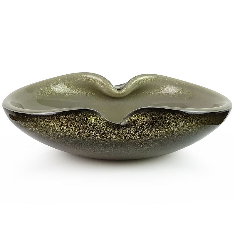 Barbini Murano Vintage Black Gray Gold Flecks Italian Art Glass Bowl