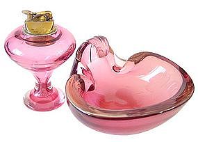 Murano BARBINI 50s PINK Sommerso Bowl Lighter Set