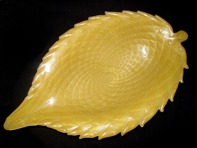 RARE Murano BARBINI 50s YELLOW HONEY Gold Flecks Bowl