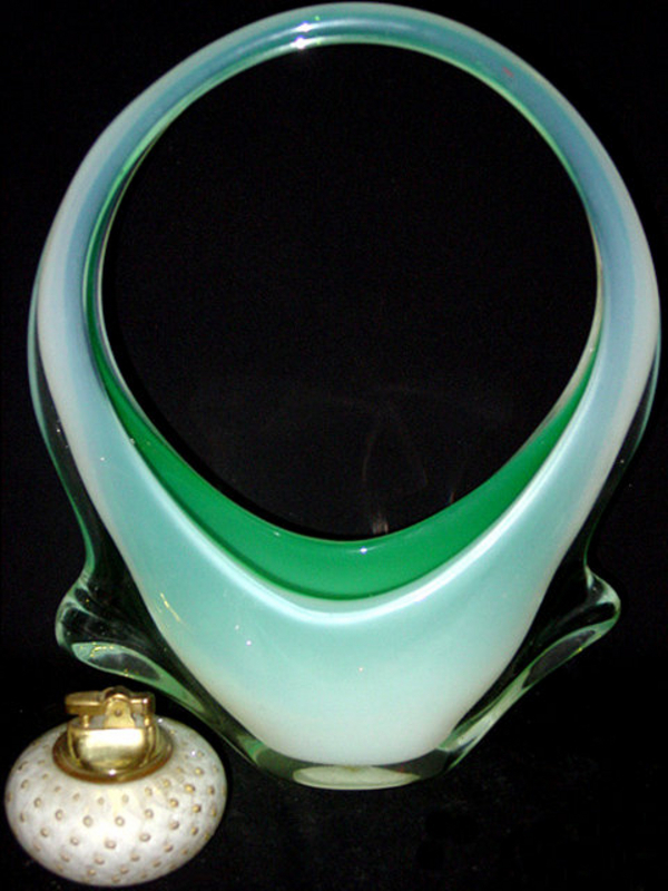 RARE Murano TOSO OPAL Green WINGED Basket Vase