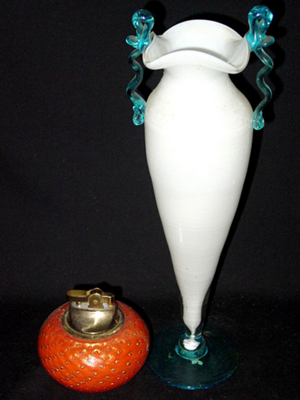 Murano FRATELLI TOSO 40s White Blue Handles Vase