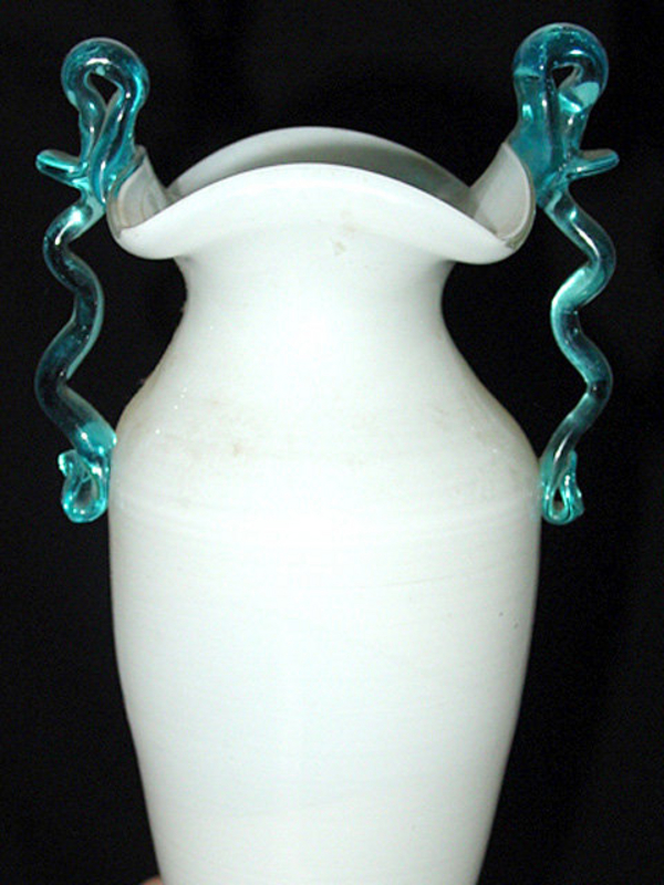 Murano FRATELLI TOSO 40s White Blue Handles Vase