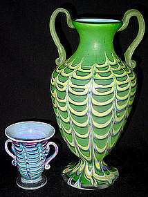 ANTIQUE Venetian OPAL FENICIO Green Yellow Urn Vase