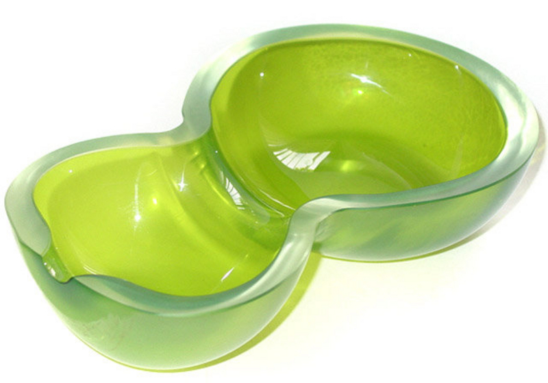 Murano TOSO Green Iridato DOUBLE GOURD Shaped Bowl