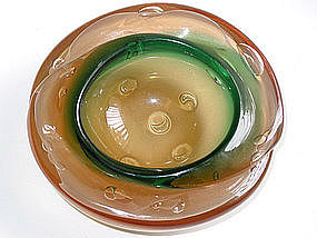 Murano BARBINI Green Rim SFUMATO Biomorphic Bowl