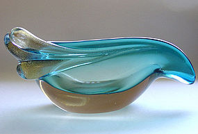 Murano SEGUSO Blue SOMMERSO Gold Snails Bowl