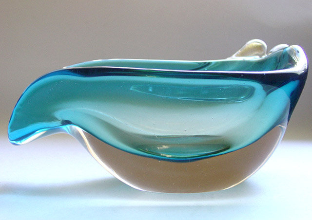 Murano SEGUSO Blue SOMMERSO Gold Snails Bowl