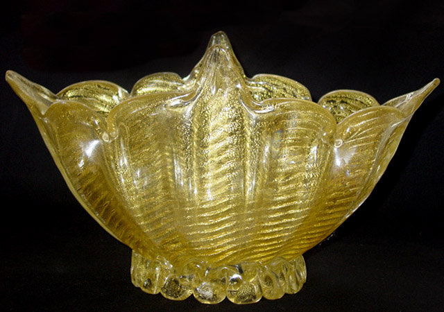 HUGE Murano BAROVIER Cordonato Gold Flecks Vase Bowl