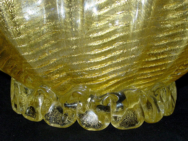 HUGE Murano BAROVIER Cordonato Gold Flecks Vase Bowl