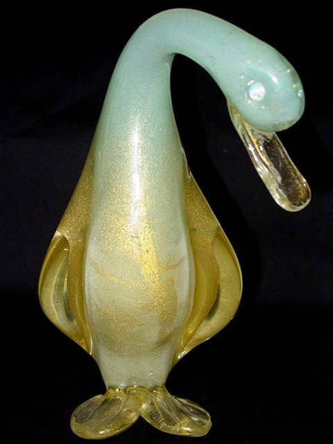 Murano FRATELLI TOSO Blue OPAL Gold Flecks Duck