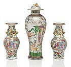 Chinese Export Rose Madallion Vases and covered vase