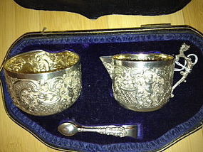 Sterling Repousse creamer and Suger Set Victorian