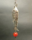 Silver Articulated fish with agate bead