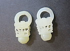 Pair of carved Chinese white jade flower basket earring