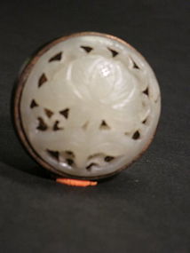 Carved white jade bronze button