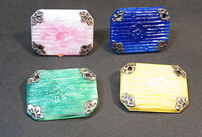 4 Chinese Peking Glass pins with silver corners