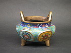 Chinese cloisonné enamel metal tripod censer