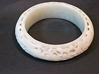 Chinese white jade carved open work bangle