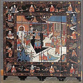 A four-panel coromandel screen with military scene