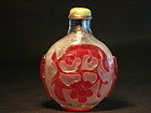 Peking glass overlay snuff bottle jadeite silver stoppe