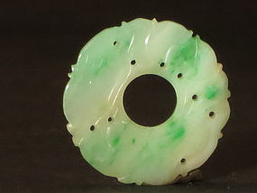 Chinese carved Burma jadeite  Disc pendant