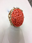 Carved coral gold ring