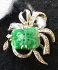 Chinese jadeite and diamond and white gold pin