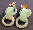 A pair of jadeite  3 Chain link earrings