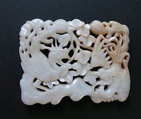 Chinese antique white and brown jade carved pendant