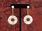 Apple greenJadeite carved disc with gold chain earrings