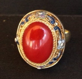 Italian Red Coral silver enameled Ring