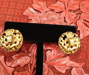 Gilt dragon Earrings from old snuff bottle stoppers