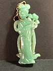 Chinese green jade hardstone 14 k Guangyin pendant