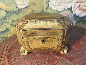 Chinese export gilt-lacquer tea caddy