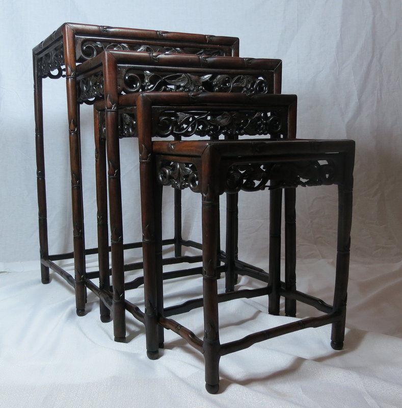 Chinese carved Rosewood 4 nesting tea table