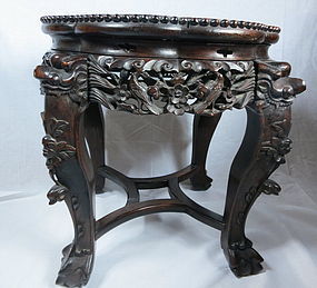 Antique carved rosewood stand with marble top