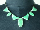 Antique apple green mottle Pierced jadeite necklace